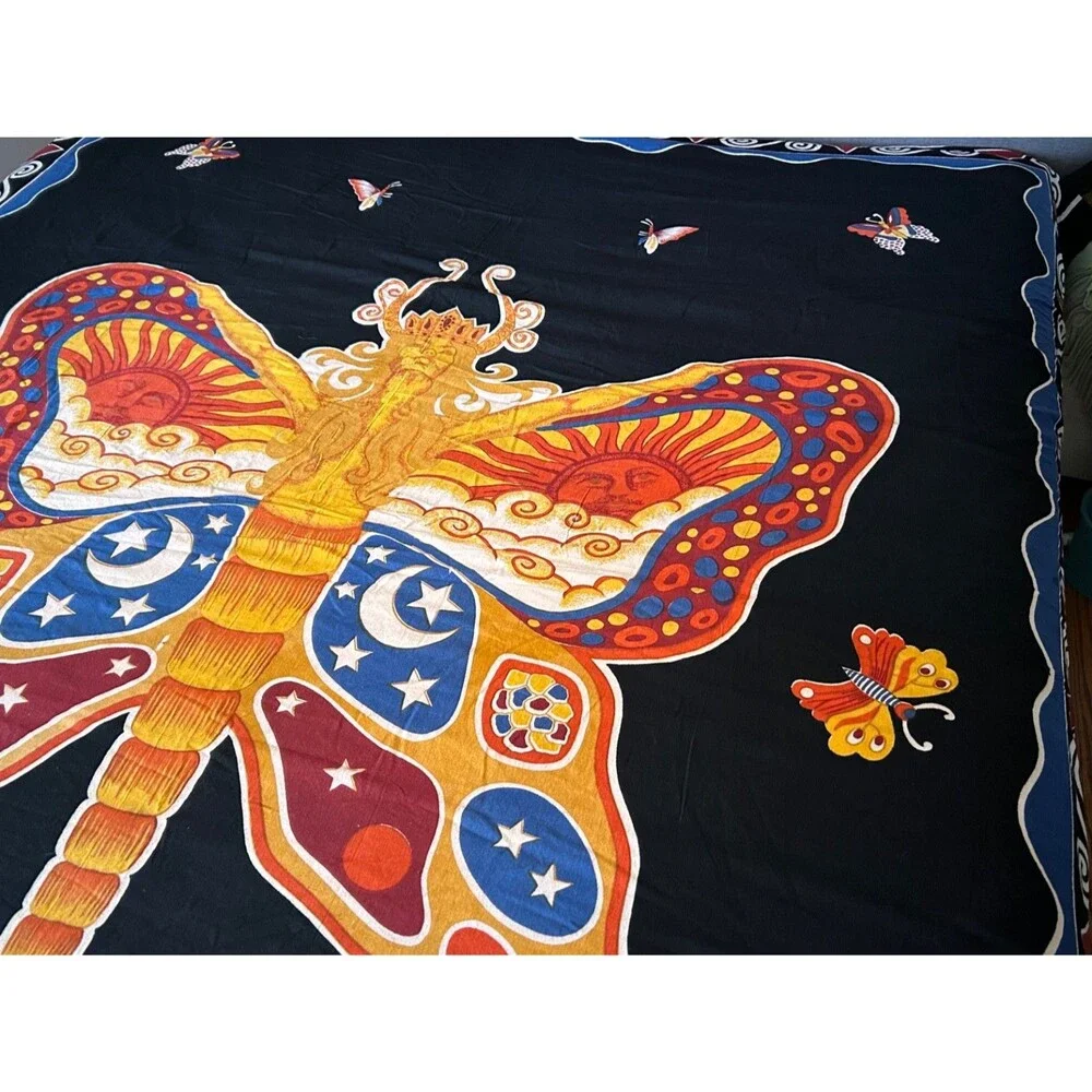 Hand‎ loomed Fairy Butterfly Sun & Moon Tapestry Bed Wall India 85” X 102”